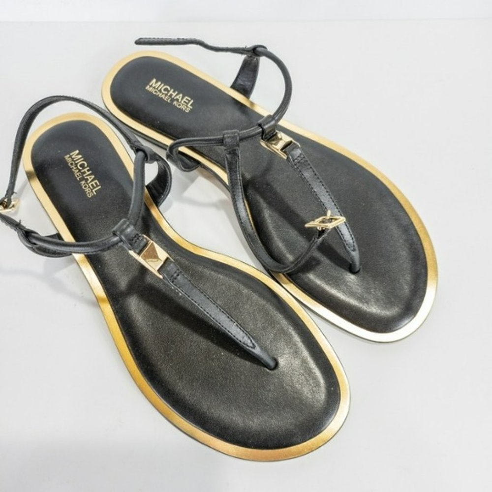 Michael Kors Fanning T Strap Flat Sandals Black -7.5 - Picture 3 of 5